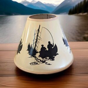 Fishermen Silhouette in Boat Table Desk Lamp Shade 9 x 6-in Lodge Cabin Decor